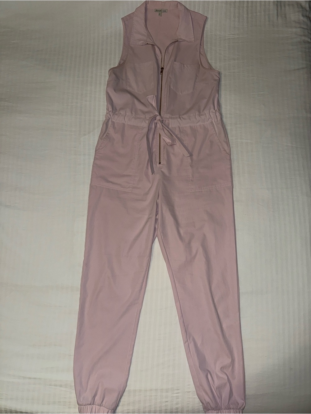 Charlotte Russe Sleeveless Light Pink Zip-Front Jumpsuit M